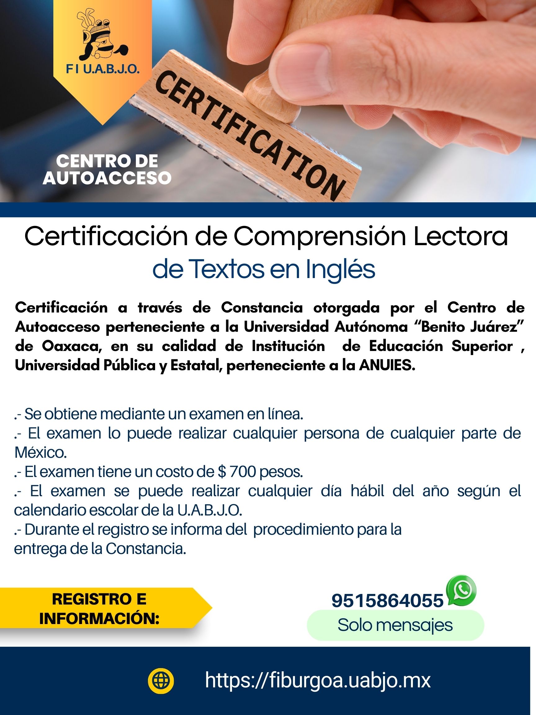 Certificación de Comprensión Lectora de Textos en Inglés